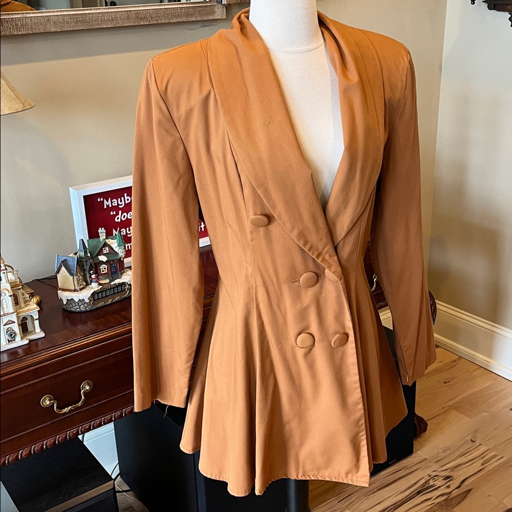 Vintage Jacket Lightweight Double Breasted Tarazzia Womens Warm Tan